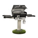 Broilmaster Q3X Gas Slow Cooker / Smoker Head with black solid surface side shelves and stainless steel 48" in-ground post.