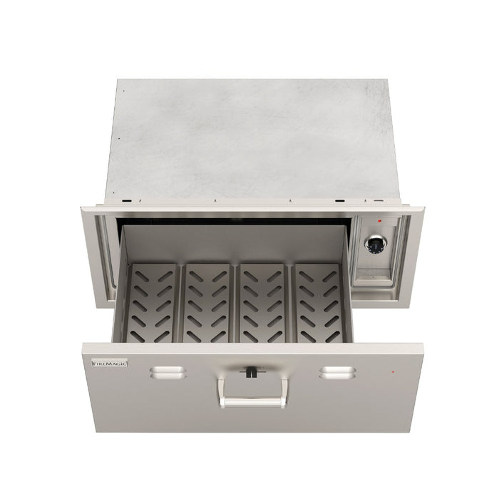 Fire Magic 5-Series Electric Warming Drawer shown in actual open door