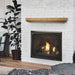Fireside finishings Crosby Provincial Wood Mantel Shelf installed above a gas fireplace in a inviting living room.