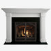 Fireside Finishings Kenwood Primed MDF Flush Wood Mantel sit above a firebox with absolute black granite lifestyle