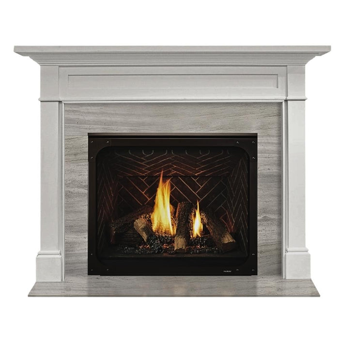 Fireside Finishings Roxborough Flush Wood Mantel Transitional Style with Driftwood Marble