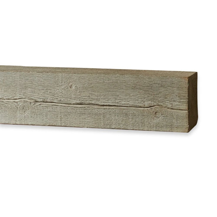Fireside finishings washed cedar traditional non-combustible mantel shelf in a plain white background.