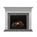Fireside finishings wescott flush wood mantel installed together with fireside finishings blue tundra marble.