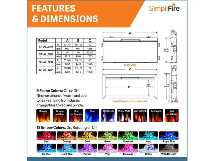 SimpliFire Allusion Slim 72-Inch Electric Fireplace | SF-ALLS72