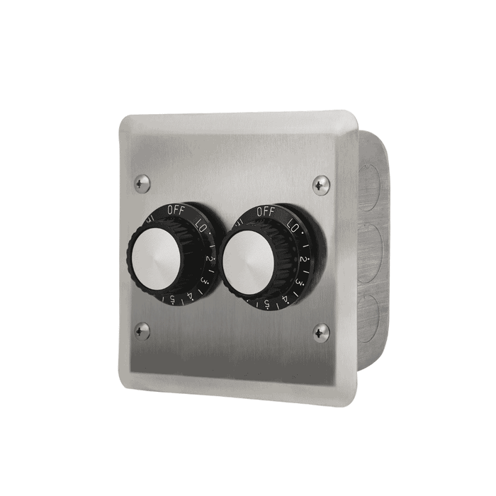 Dual configuration Infratech INF input regulator assembly 120V flush mount with ss wall plate and gang box 
