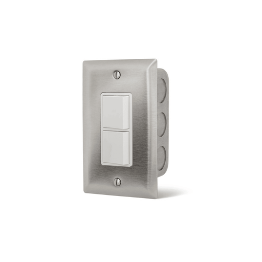 Single configuration Infratech duplex/stack switch assembly flush mount with SS wall plate and gang box 