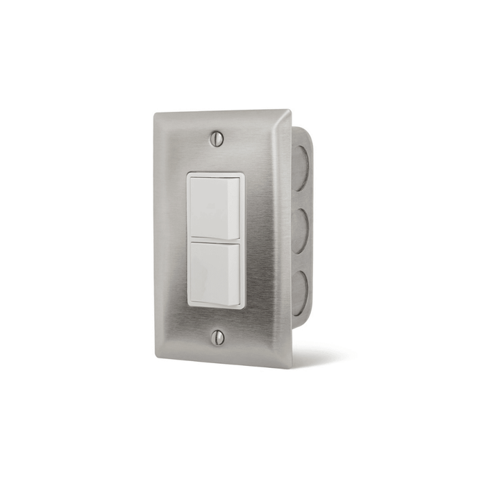 Single configuration Infratech duplex/stack switch assembly flush mount with SS wall plate and gang box 