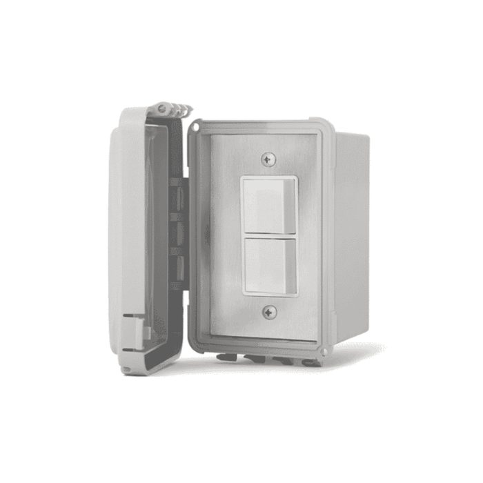 Dual configuration Infratech duplex/stack switch assembly flush mount with weatherproof box and cover
