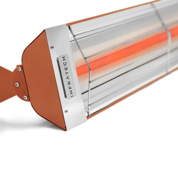 Detail shot of Infratech W-series electric patio heater in copper finish
