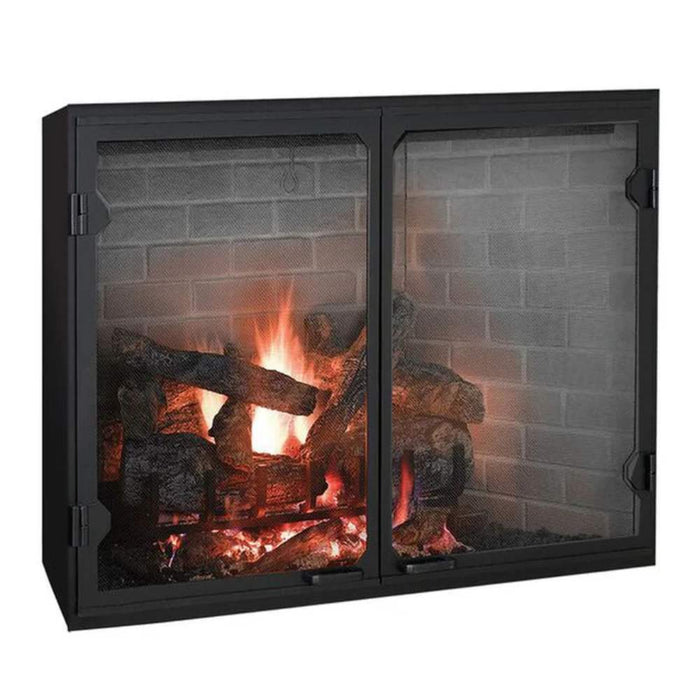 Majestic biltmore wood burning fireplace with grand vista mesh cabinet door close up shot