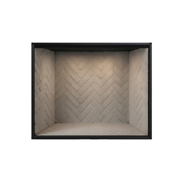 Majestic Biltmore wood burning fireplace with Natural Gray herringbone brick interior panels