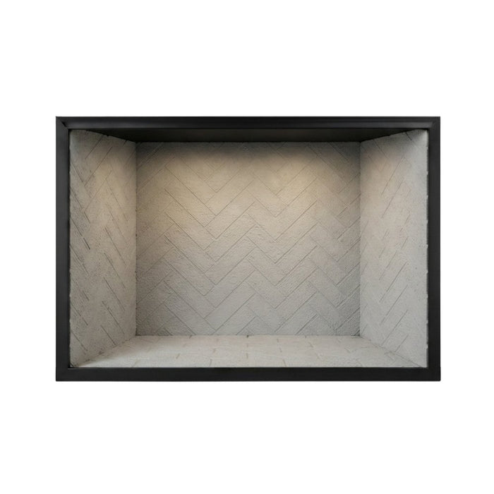 Majestic Biltmore wood burning fireplace with Natural Gray herringbone brick interior panels
