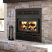 Osburn everest III high efficiency wood burning fireplace with modern faceplate and black door overlay