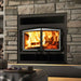 Osburn Stratford II high efficiency wood burning fireplace with traditional faceplate and brushed nickel door overlay