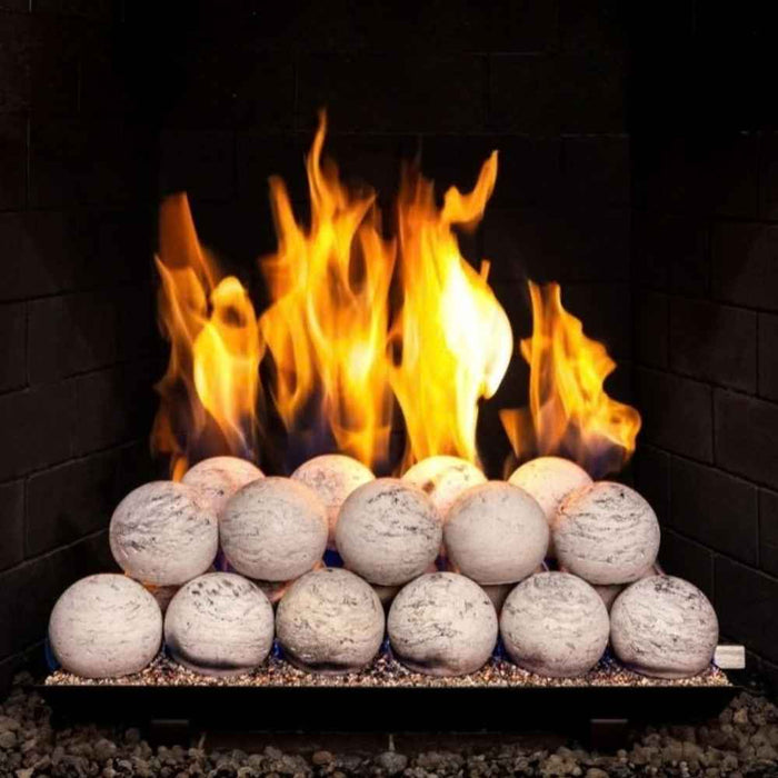 RH Peterson Real Fyre Carrera Marble Fyre Spheres with Vented Burner