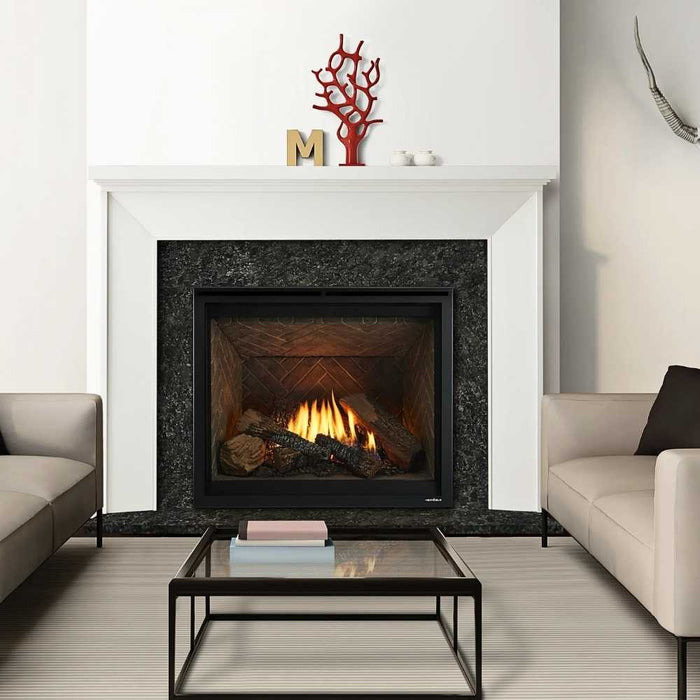 Steel Gray Granite MBSGMS1PK1 Set 1 Stone Fireplace Surround Installed With Modern Style True Shelf Top Walker Flush Wood Mantel
