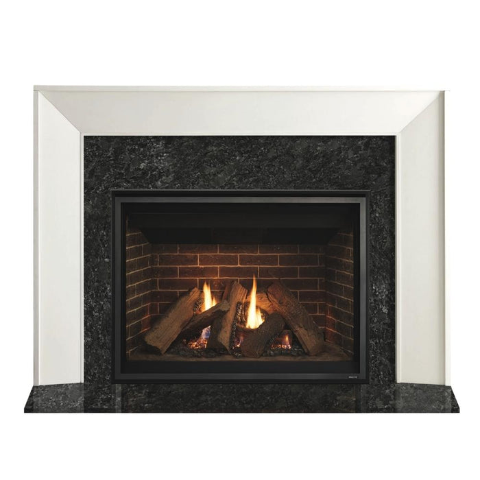 Steel Gray Granite MBSGMS1PK1 Set 2 Stone Fireplace Surround Installed With Modern Style Zimmer Flush Wood Mantel