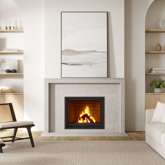 Valcourt Antoinette Wood-Burning Fireplace with VA7071BR Classic Moulded Refractory Brick Panels plus  VA7FE06 Straight Narrow Overlap (Thin Facing Material Tile)