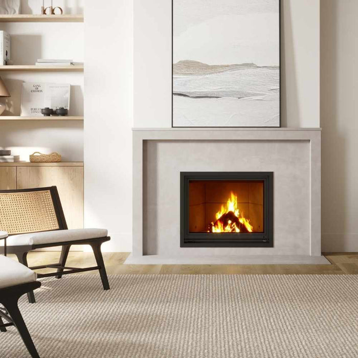 Valcourt Antoinette Wood-Burning Fireplace with VA7071M Contemporary Moulded Refractory Brick Panels plus VA7DTR Straight Masonry Trim (Flush Finish for Brickstone)
