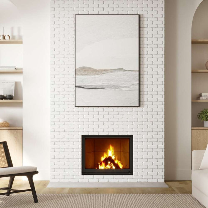 Valcourt Antoinette Wood-Burning Fireplace with VA7071M Contemporary Moulded Refractory Brick Panels plus  VA7FE06 Straight Narrow Overlap (Thin Facing Material Tile)