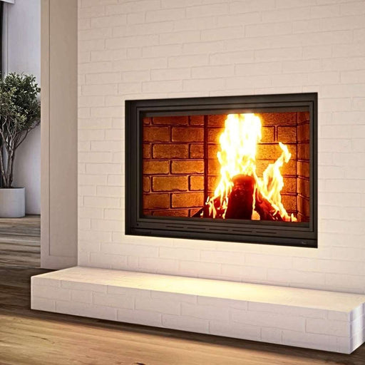 Valcourt Frontenac Wood-Burning Fireplace with VA11071BR Classic Moulded Brick Panels VA11DTR Straight Masonry Trim (Flush Finish for Brickstone)