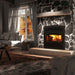 Valcourt Lafayette II high efficiency wood burning fireplace with black arched faceplate and arabesque style faceplate louver and black door overlay
