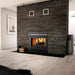 Valcourt Manoir wood burning fireplace with black modern faceplate and with traditional gravity kit installed