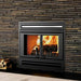 Valcourt Manoir wood burning fireplace with black modern faceplate installed