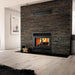 Valcourt Manoir wood burning fireplace with black traditional faceplate and with modern gravity kit installed