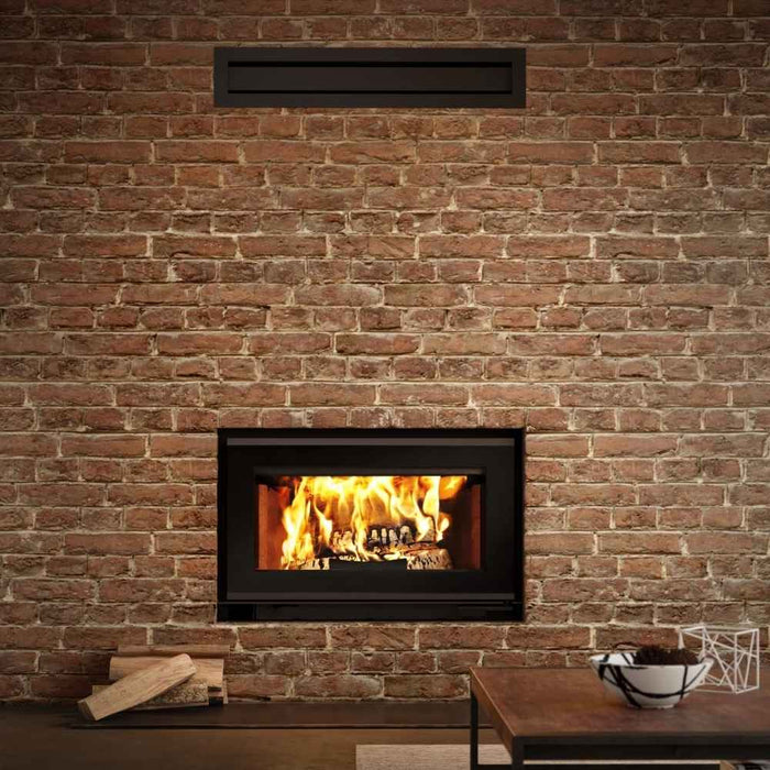 Valcourt Mundo II high efficiency wood burning fireplace with modern gravity kit 