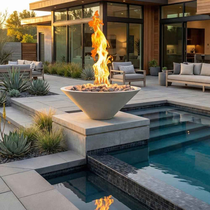 Warming Trends AON Ascend 24" Round Metal Fire Bowl Outdoor Poolside Lifestyle