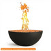Warming Trends AON Aura 37.5" concrete fire bowl in color black with a tall, active flame rising from the lava rock media.