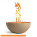 Warming Trends AON Aura 37.5" concrete fire bowl in color sand with a tall, active flame rising from the lava rock media.