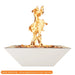 Warming Trends AON Ember 24" square concrete fire bowl in color white with a tall, active flame rising from the rock media, isolated on a white background.
