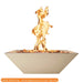 Warming Trends AON Ember 31" square concrete fire bowl in color sand with a tall, active flame rising from the rock media, isolated on a white background.